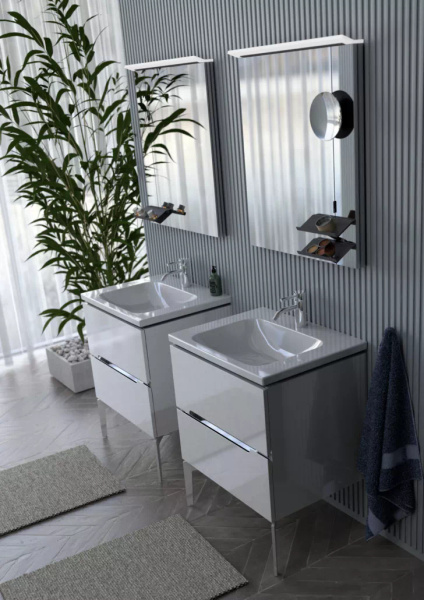 Oristo Szafka z Umywalką 60 cm SILVER UNI Biały Połysk Listwa Chrom Połysk